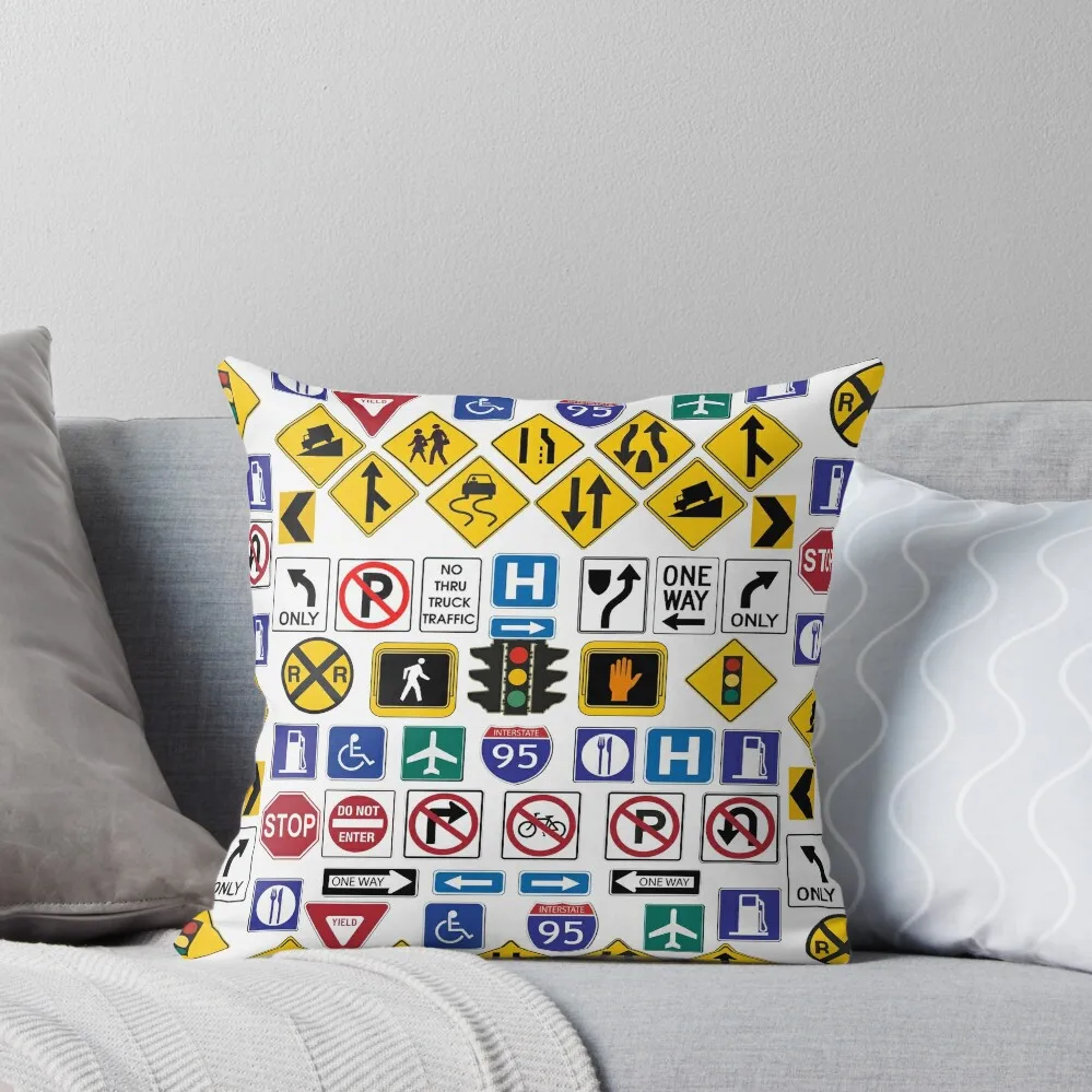 

Road Signs, Regulations Signs Throw Pillow christmas cushions covers Christmas Pillow Cases