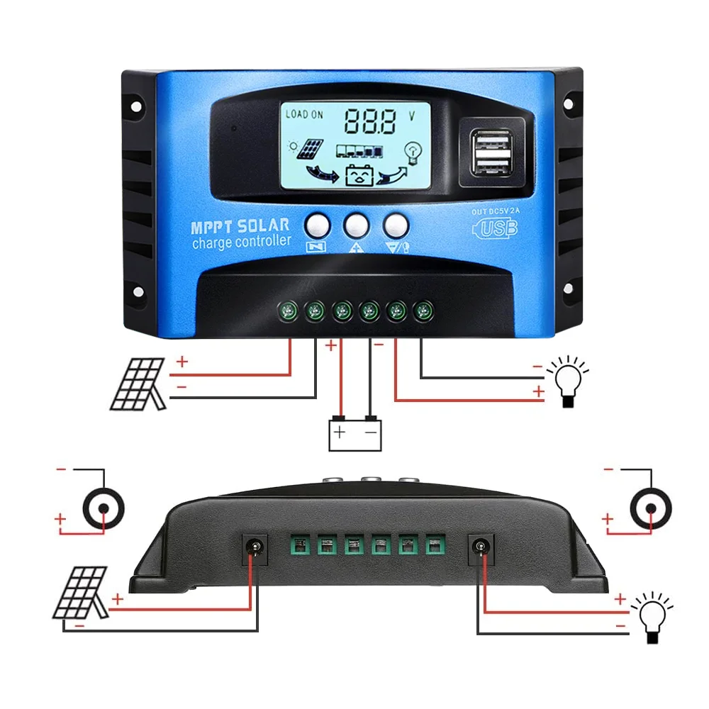 Solar Panel Regulator Charge Controller 12V/24V Auto Focus Tracking MPPT USB - 5