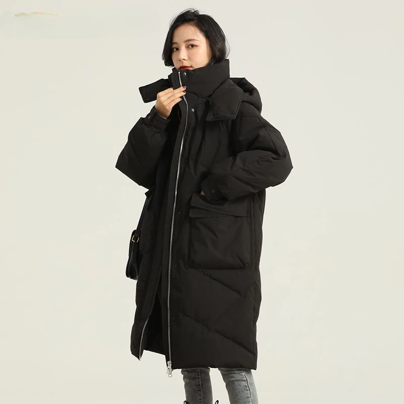 

Зимнее женское холодное пальто, куртки на белом утином пуху для женщин, 2023 теплые толстые длинные парки на молнии с капюшоном, модная верхняя одежда B119