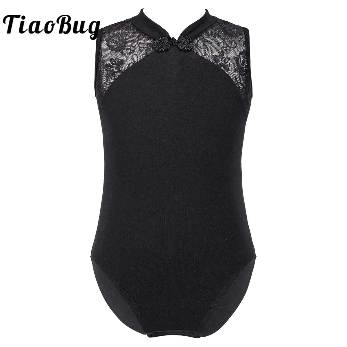 

Kids Girls Ballet Leotard Sleeveless Lace Embroidery Keyhole Back Gymnastic Jumpsuit Bodysuit For Dance Competition Dancewear