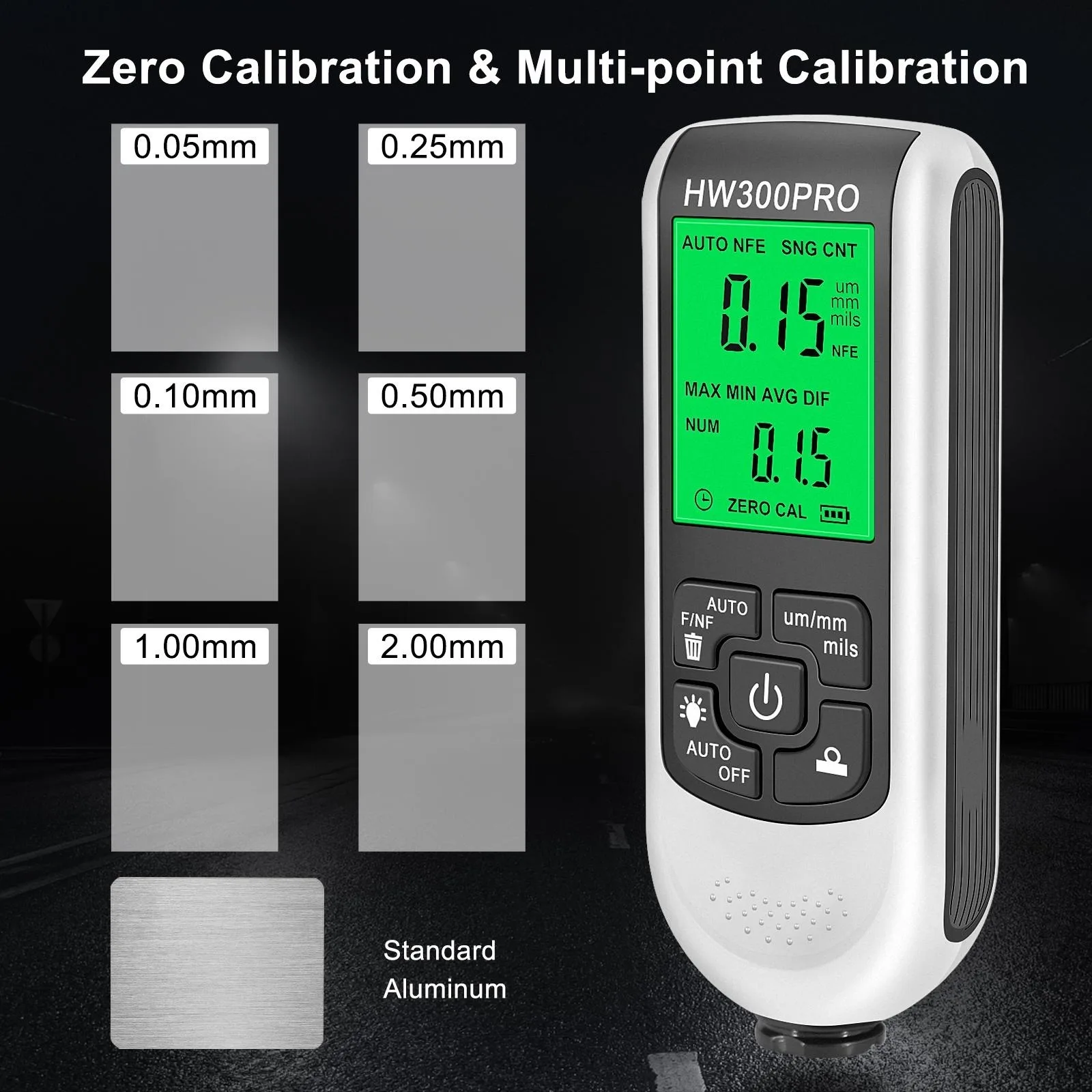 HW-300PRO Car Paint Thickness Gauge 0-2000UM Fe & NFe Paint Thickness Tester Manual Coating Meter Automotive Tools
