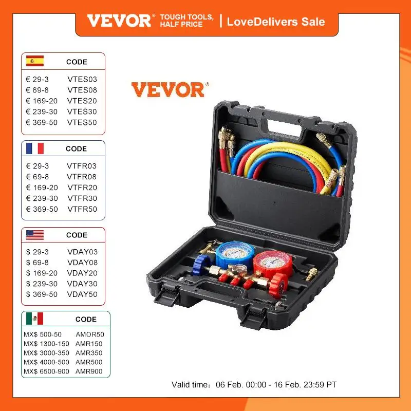 Vevor Ac Gauge Set 3 Vie Ac Collettore Gauge Set Per R134A/R22/R12 /R410A Refrigerante Funziona Su Auto Freon Ricarica Ed Evacuazione