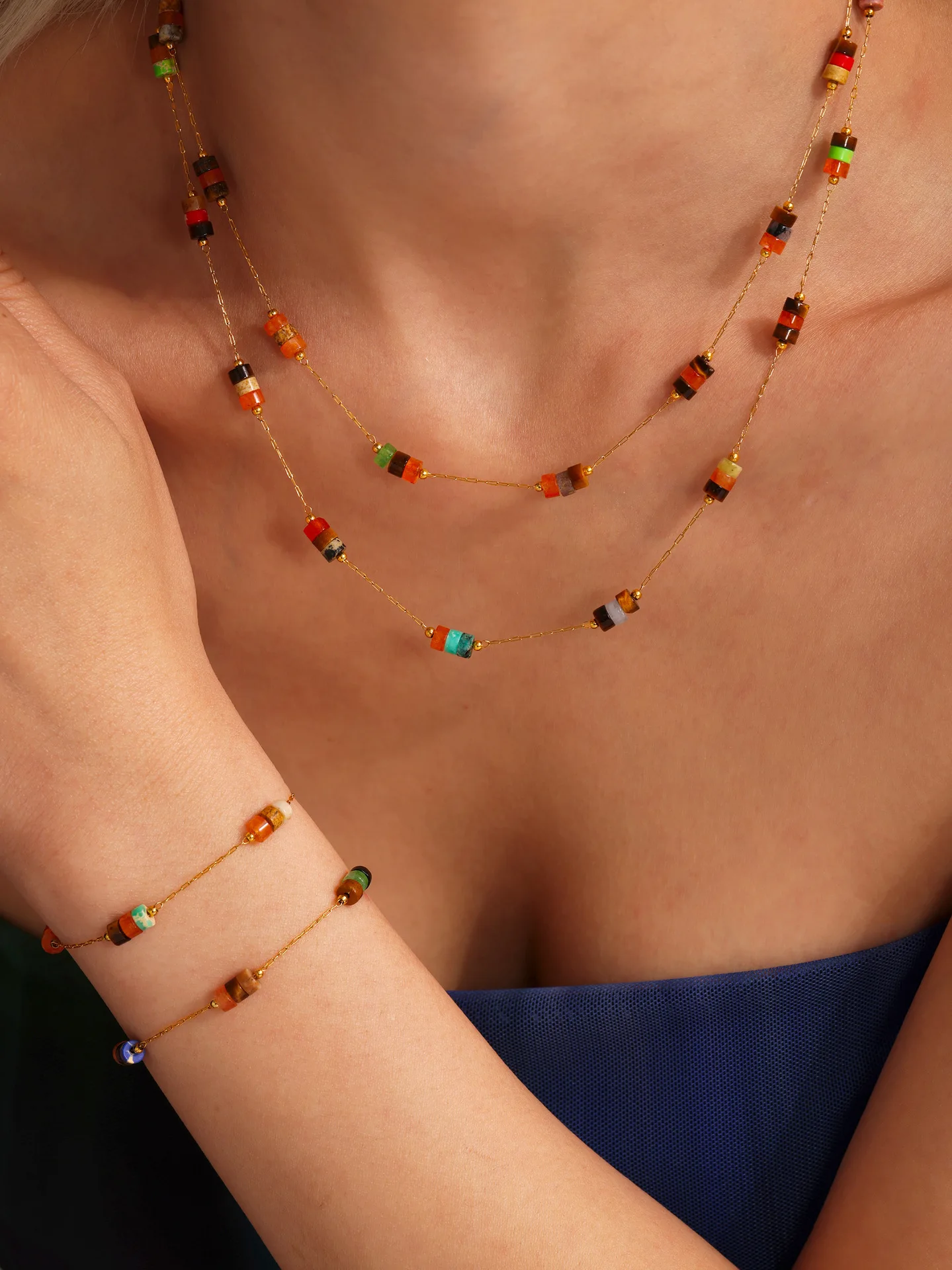 Riesenrad Maillard ethnische Kette Halskette für Frauen Natursteine 18 Karat vergoldet Edelstahl Charm Schmuck Geschenk – Detail 1