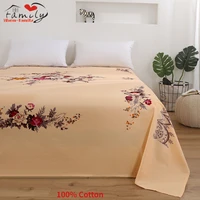 Thickened Fresh Pure Cotton Bed Sheet Printing Solid European Vintage Flower Mattress Cover Bedding Linen for King Queen Size 1