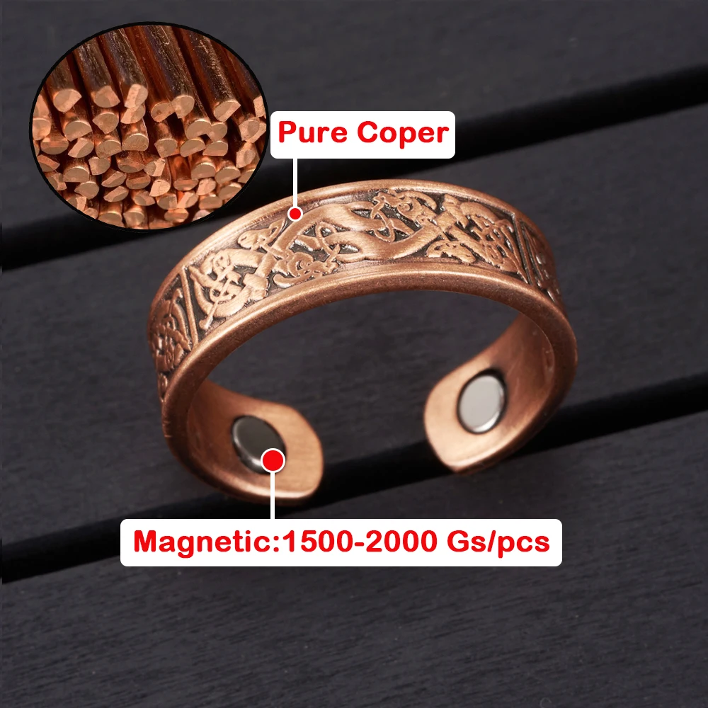 Vinterly Magnetringe aus reinem Kupfer, Vintage-Stil, Gesundheit, Energie, Finger, offene Manschette, verstellbarer Daumenschmuck, Metall, hoher Magnet, größenverstellbar – Detail 2