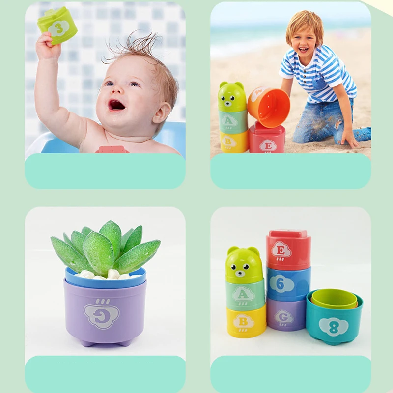 9PCS Fun Rainbow Cups Stacking Cups Figure Letters Baby Children Educational Toy Stacking Tower Mini Bear Kids Toddler toys