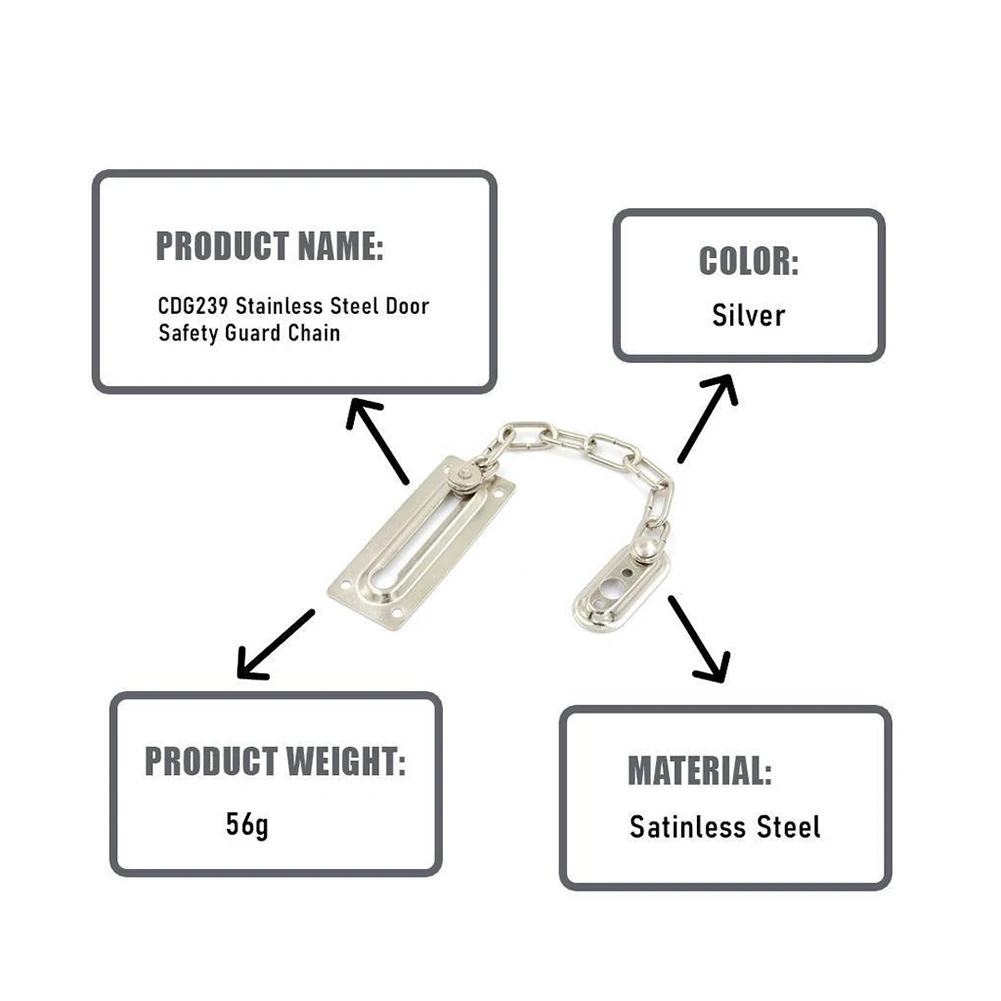 Security door chain 1pc Home Office Lock Guard Latch Stainless Steel Silver Sliding Fastener for Home Door Lock Hardware
