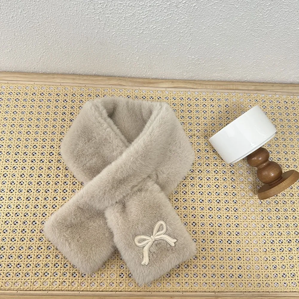 심플한 단색 리본 스카프 캐주얼 한국 스타일 어린이 플러시 스카프 방풍 따뜻한 아동용 크로스 스카프 소녀용