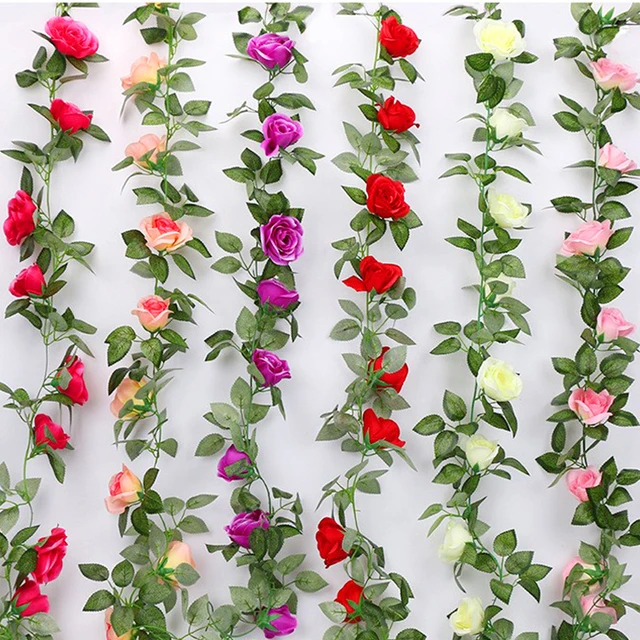 1PC Fake Vine Plants Floral Arch Decor Rose Ivy Garland Artificial Flowers  Simulation Rose Vine Silk