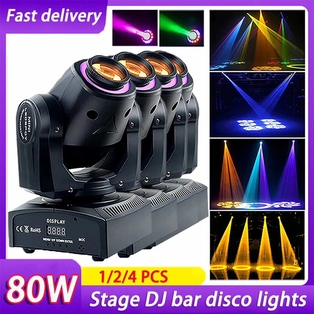 2024 Dj Disco Rotating Lights Moving Head Beam 1/2/4 PCS 80W Led Spotlights Audience Stage Party Bar KTV Christmas Pattern Light
