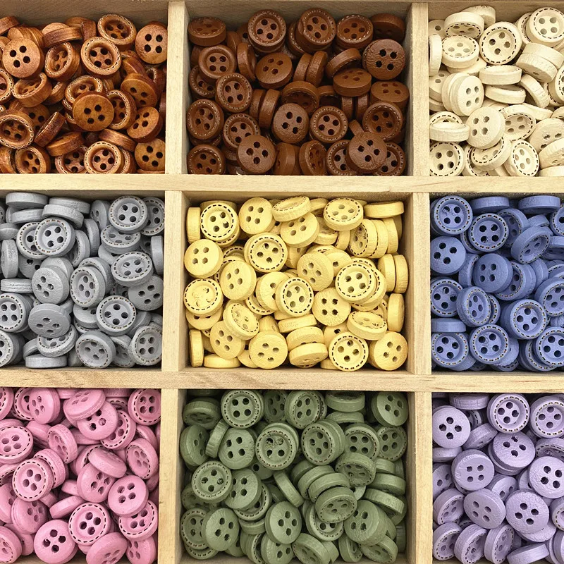 50pcs 10mm 4hole Mini Color Kids Buttons Wood Buttons
