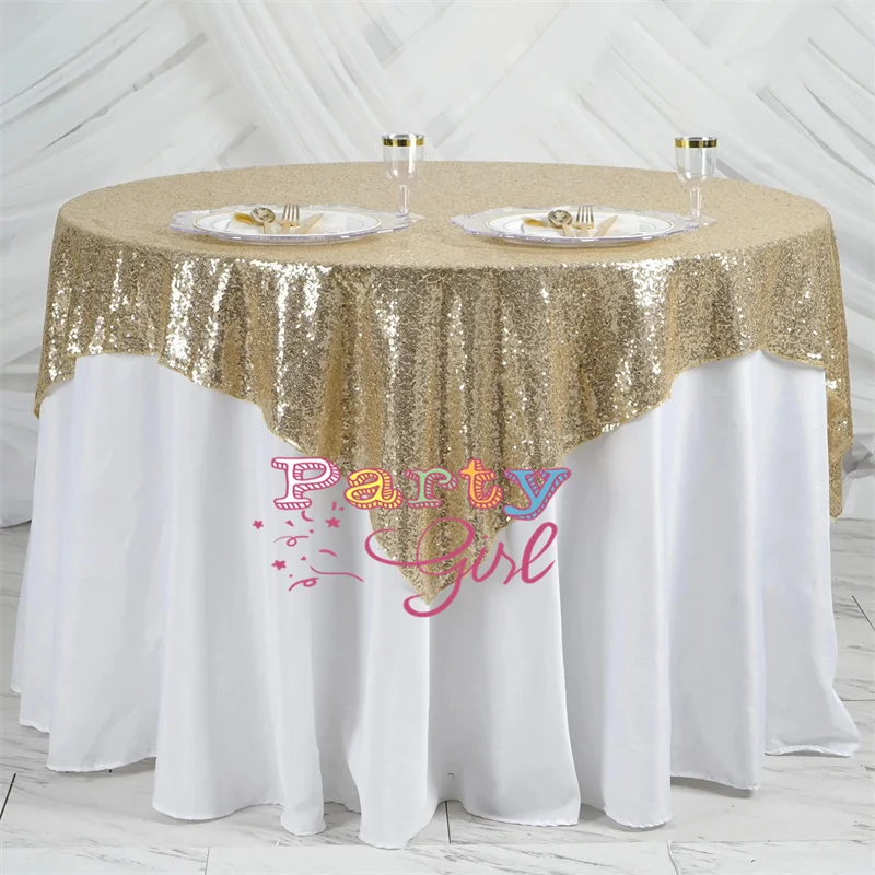 

Champagne Color Glitter Sequin Square Tablecloth Overlay Table Linen Cloth For Wedding Event Party Decotation