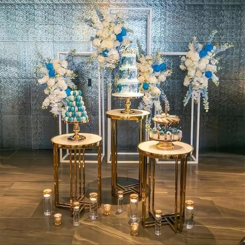 Factory wedding decoration booth iron electroplating gold cake table side table wedding supplies