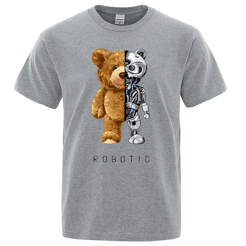 Funny Ted Bear Robot Tshirt Robotic Bear Men Short Sleeve Trendy Casual Clothing Summer Cotton Tees Loose Street T-Shirts