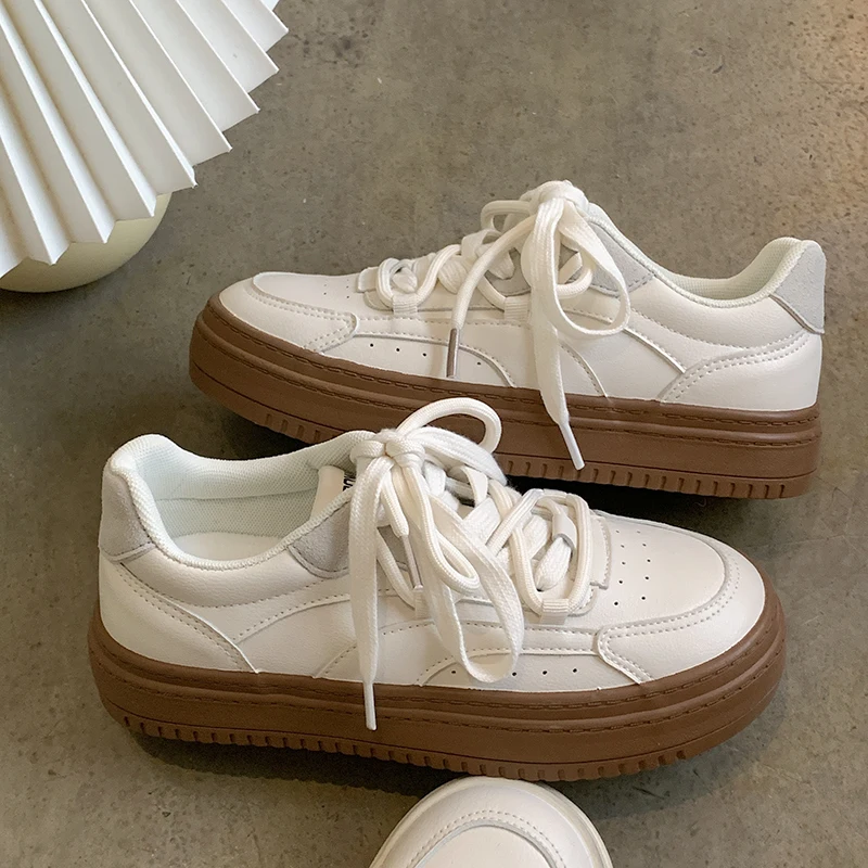 

2023 White Leather Sneakers For Women Platform Casual Woman Sports Sneakers Female Vulcanized Shoes Sneakers Ladies Flats
