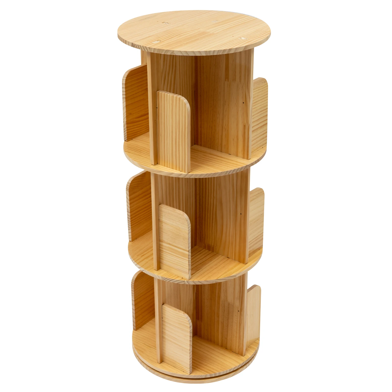 360 ° Drehbares Bücherregal 3-stöckig Kiefernholz Rotierendes Bücherregal Freistehendes Aufbewahrungsregal für Schlafzimmer Büro Studierzimmer Organizer – Detail 2
