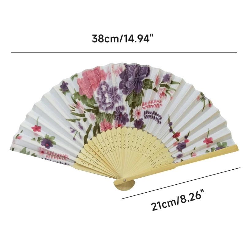 Folding Hand Fan with Bag Vintage Flower Fans for Women Girls Wedding Festival Dance Gift Performances Home Decorations G6KA