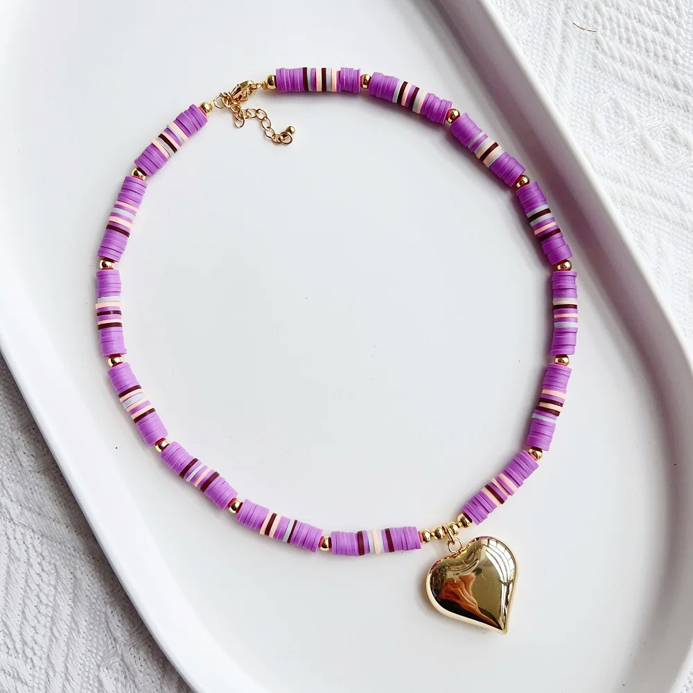 Kkbead Herz Anhänger Halskette Schmuck für Frauen Boho-Stil Heishi Perlen Halsketten Drops hipping – Detail 4