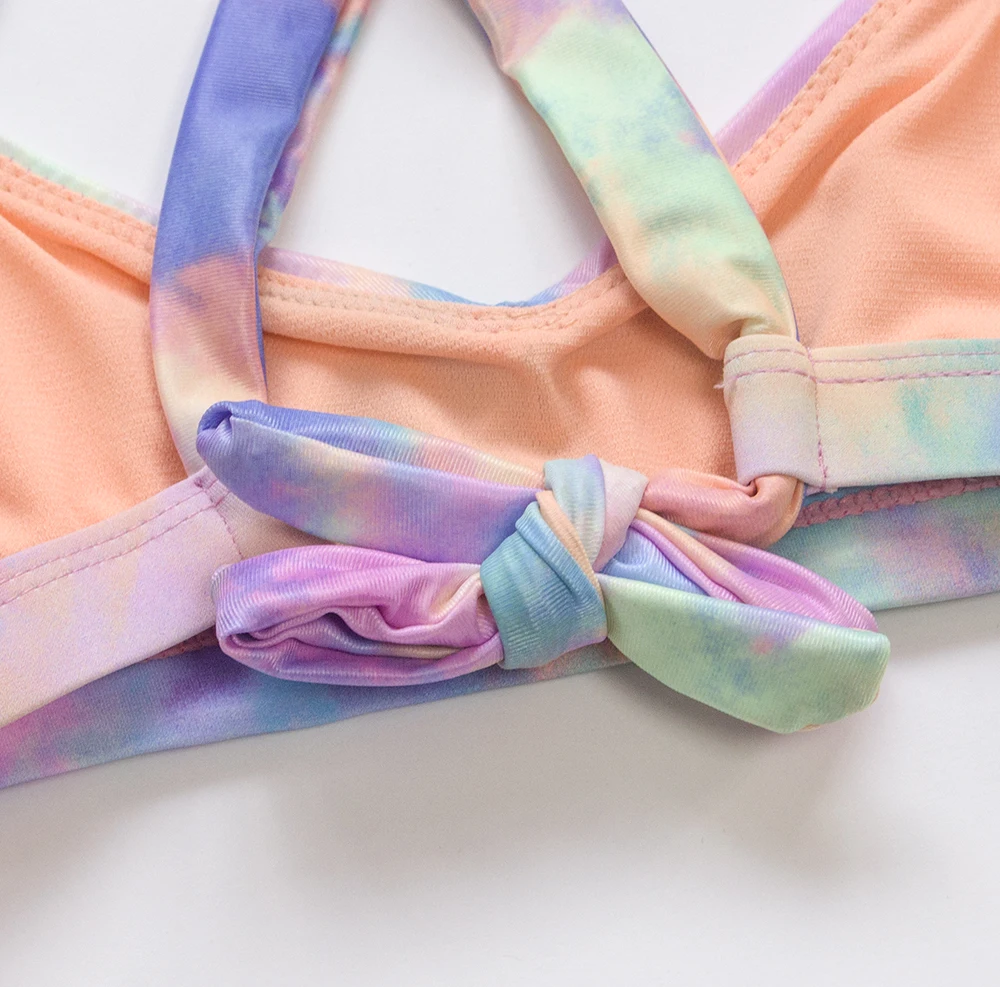 Gradient Tie-dyed Kids Girls Swimwear Swimsuit Child Students Bandage Bikini Set Children Summer Beachwear Biquini