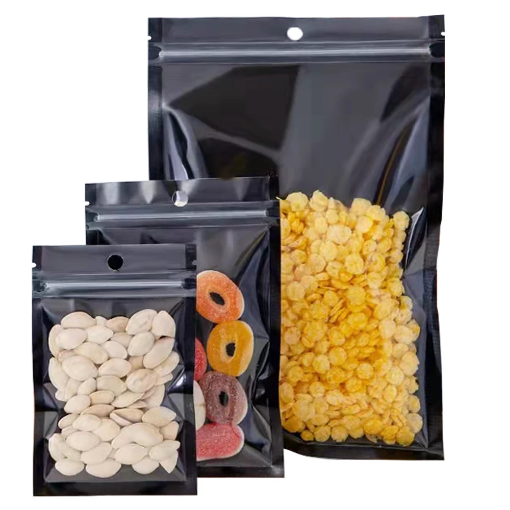 100Pcs/Lot Aluminum Foil Zip Lock Food Storage Bags Hang Hole Tear Notch