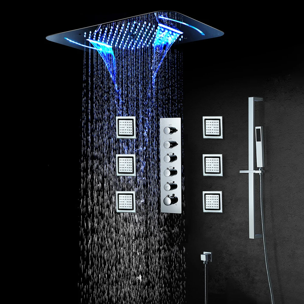 Thermostatic Shower Systems Embedded Ceiling Mounted Rain LED Shower