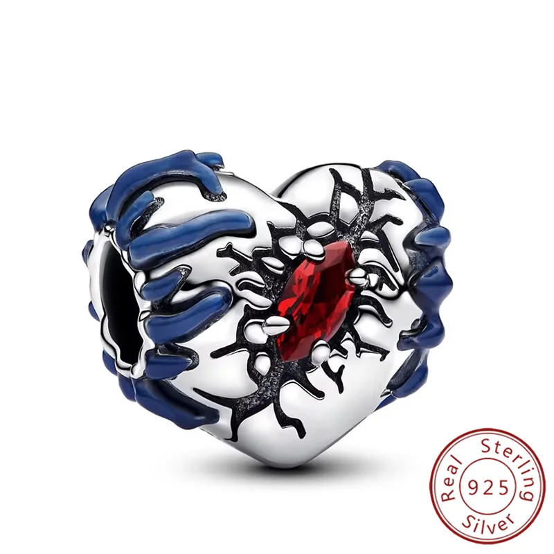 925 Silver Monster Character Pendant Glow in Dark Red Heart Beads Fit Original Bracelet DIY Fine Jewelry Gift for Women