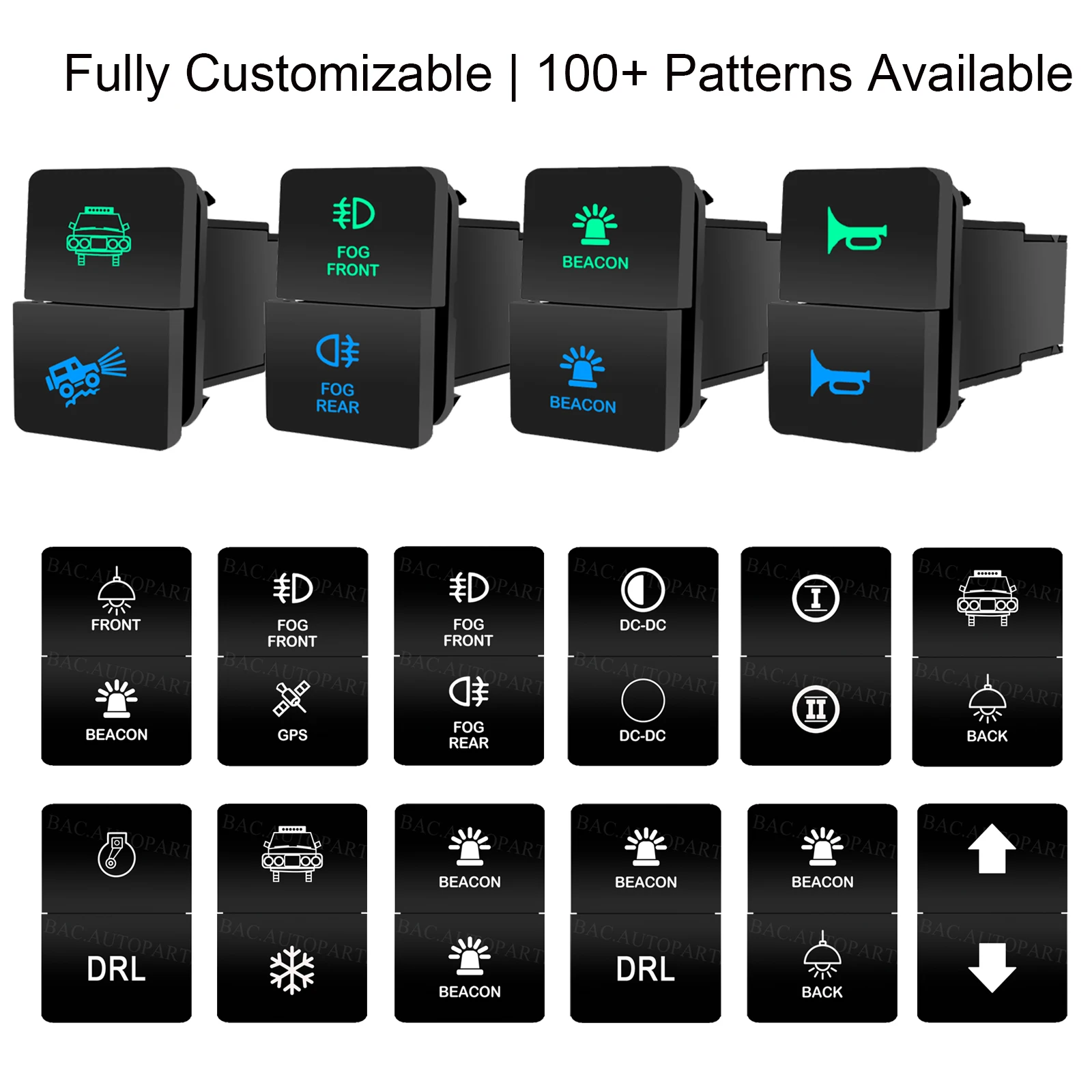 12V 24V Dual LED Rocker Switch ON/OFF Green/Blue Light for LED Light ...