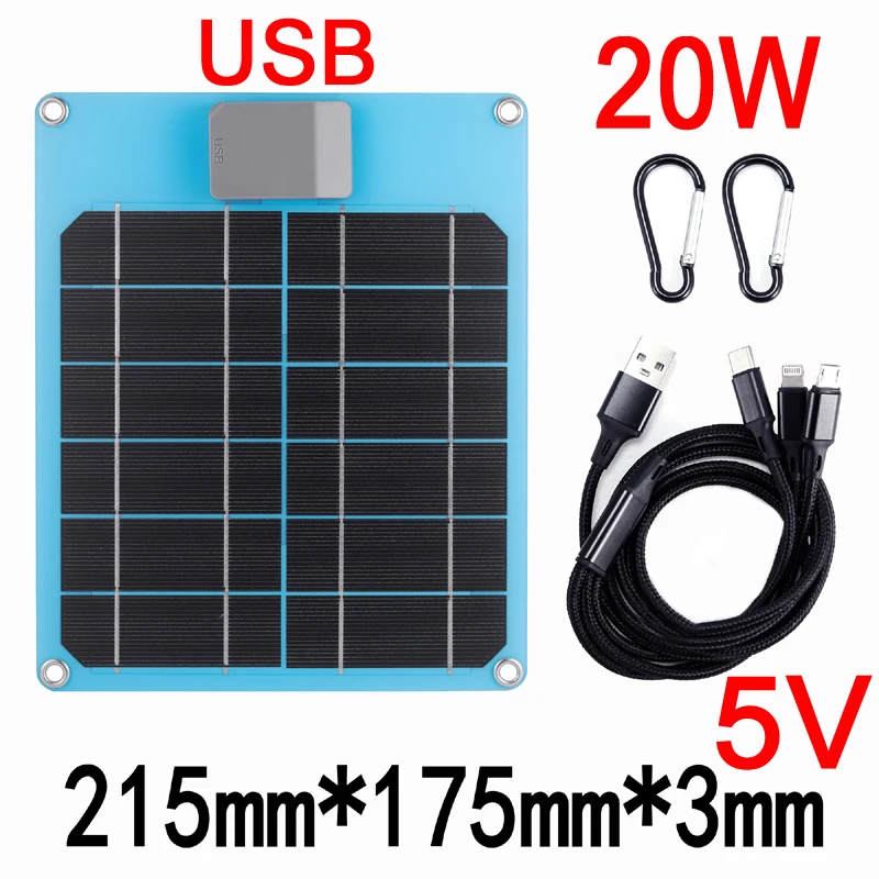 แผงพลังงานแสงอาทิตย์ 20 W-100 W USB Type-C กันน้ํากลางแจ้งเดินป่าตั้งแคมป์แบบพกพาแบตเตอรี่ชาร์จโทรศัพท์มือถือ Bank ชาร์จแผง 5V 1