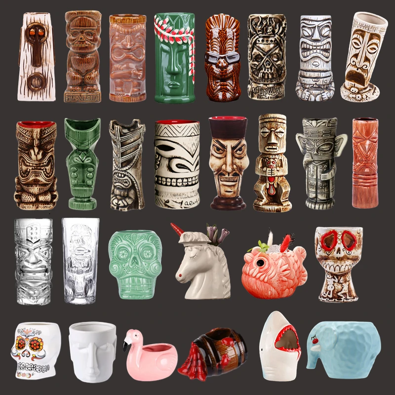 

Hawaii Ceramic Tiki Mug Creative Cocktail Cup Easter Island Tiki Mugs Halloween Gift for Bar Tool