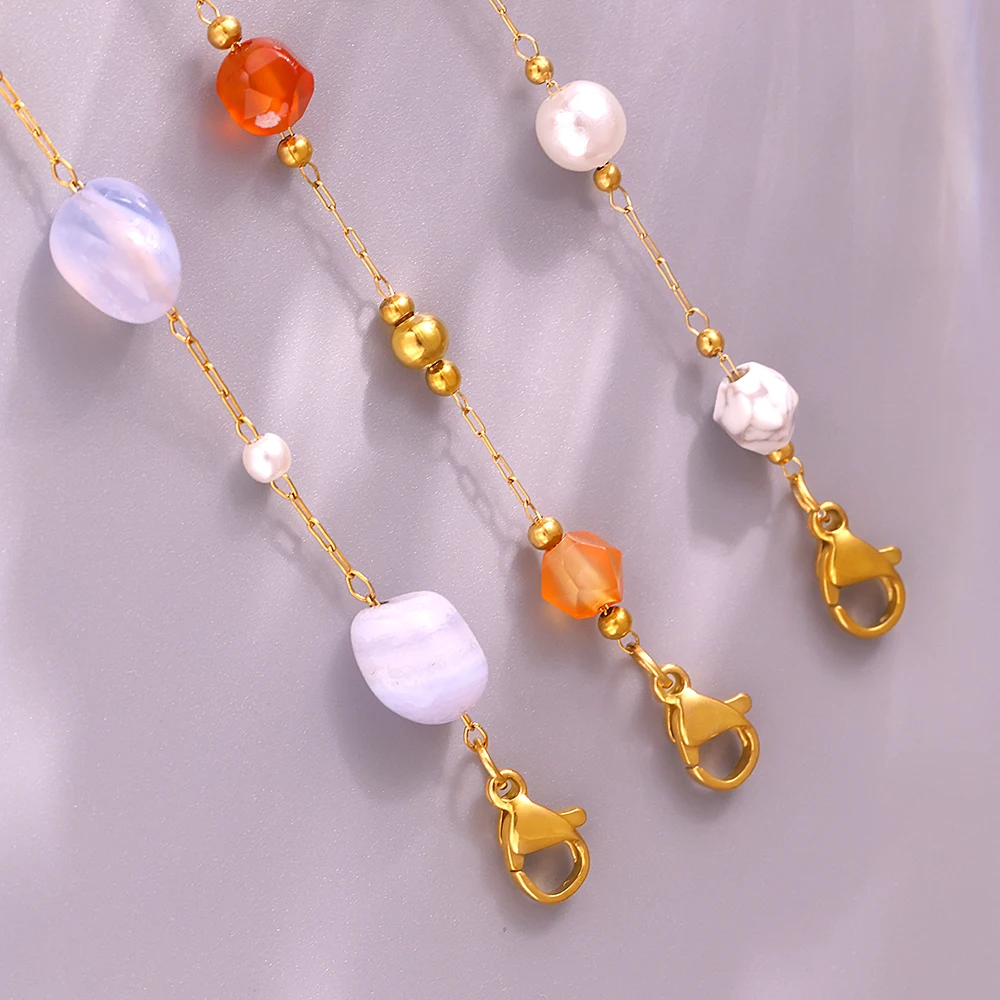 Wunderschöne orange beige Halskette Armband Frauen Set Edelstahl Natursteine Perlen Anhänger weibliche Halsketten Schmuck – Detail 9