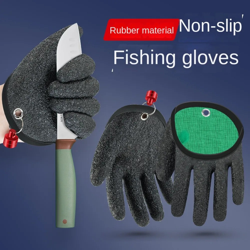 Fishing Gloves 1pc Fishing Gloves Full Finger Anti-Slip Durable Work Cutproof Glove Fisherman Protect Hand Fish Grab Carp Latex Hunting Gloves