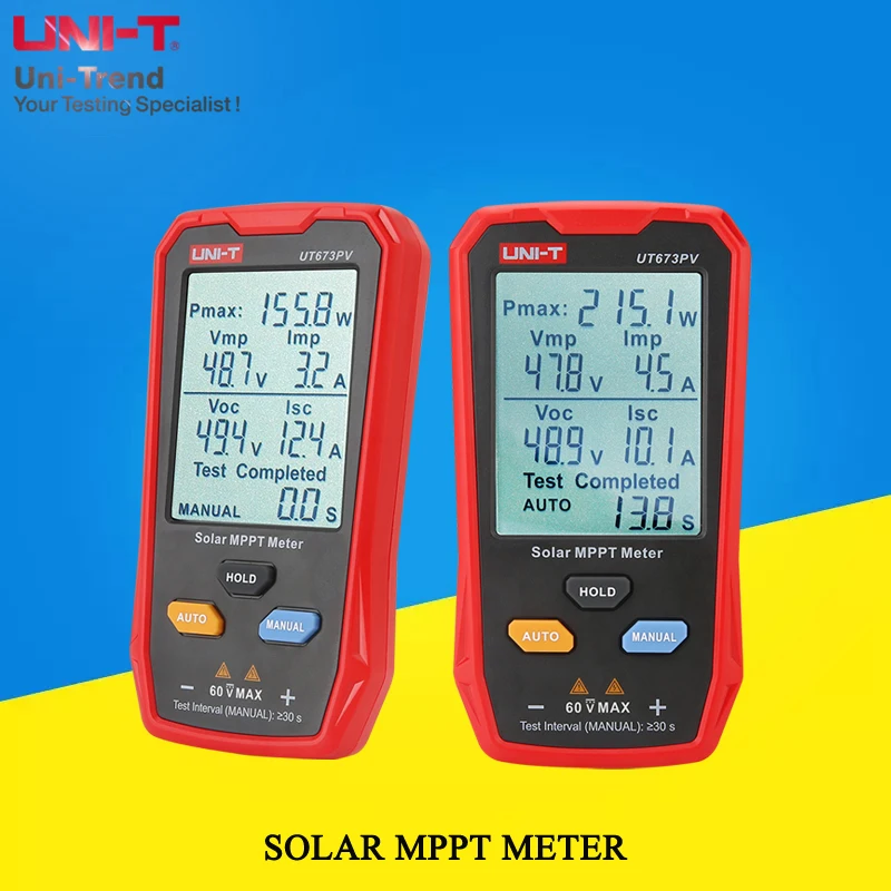 UNI-T Solar MPPT Meter UT673PV; 12~60V Open Circuit Voltage Measurement/800W Power Test/35A Load Current Measurement