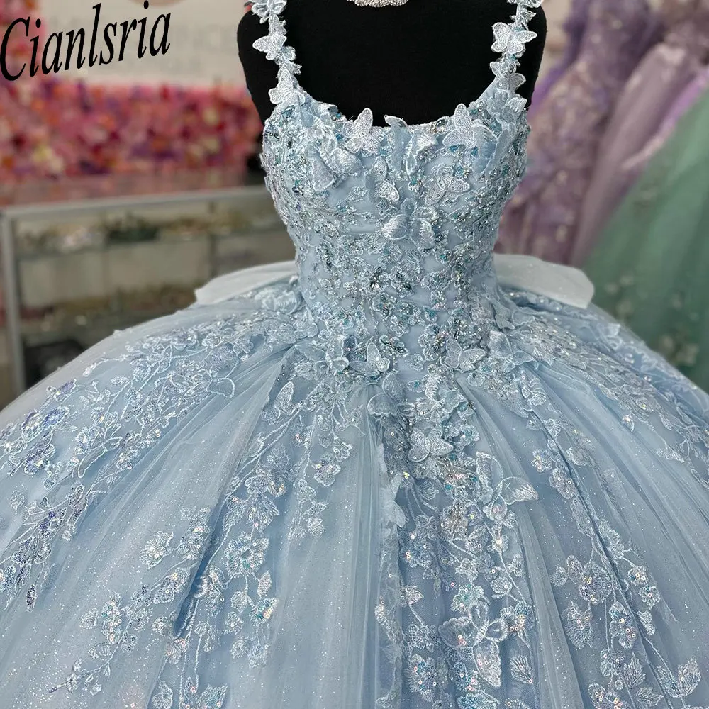 

Женское платье светильник Blue 3D бальное платье бабочка Quinceanera, кружевной корсет на бретельках с аппликацией, милые платья 15 лет