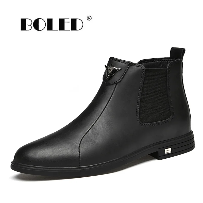 

Top Quality Chelsea Men Boots Natural Leather Boots Men Outdoor Rubber Sole Ankle Boots Slip-On Waterproof Autumn Shoes Men