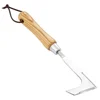 Wooden Handle Stainless Steel Manual Lawn Mower L-shaped Weeding Sickle for Garden Tool Lawn Patio Crevice Weeding Tool 1