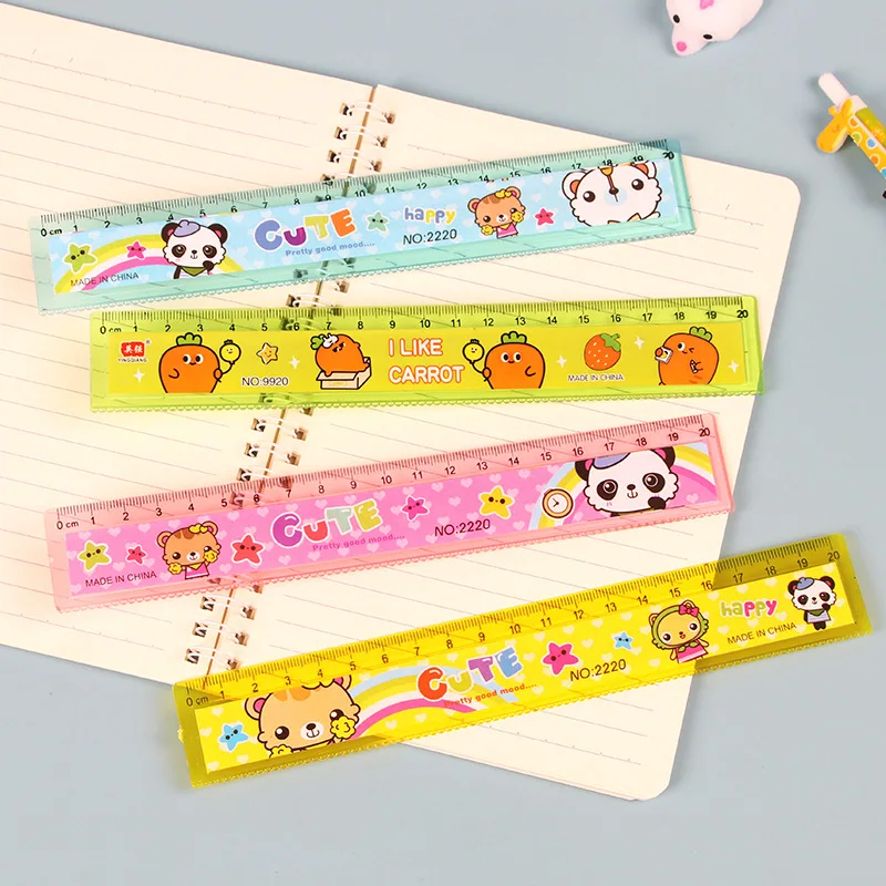 3Pcs Cartoon Ruler 20cm Children's Plastic Transparent Straight Rulers Cute Stationery School Supplies 15 20cm plastic transparent straight rulers grid ruler protractor stationery set for kids students gift office school supplies