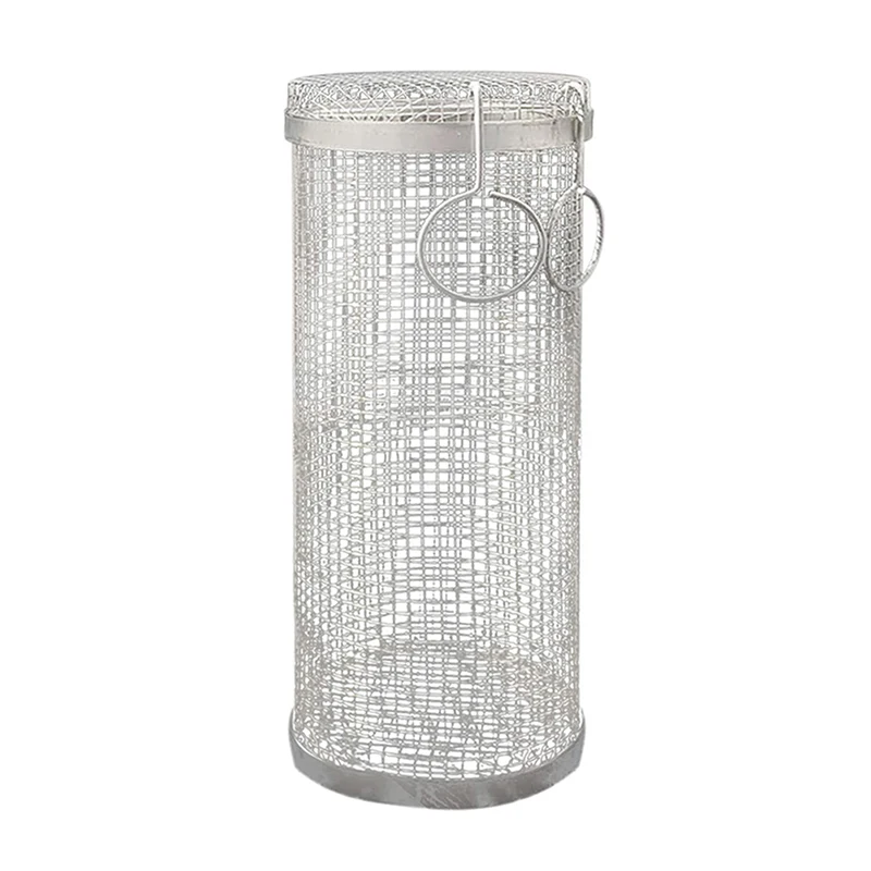 BBQ Basket Stainless Steel Rolling Grilling Basket Wire Mesh Cylinder Grill Portable Round Outdoor Camping Barbecue Rack