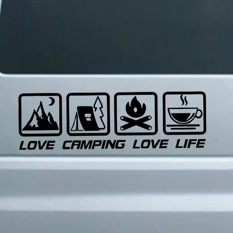 Autocollant Voiture "LOVE CAMPING LOVE LIFE" | Décalcomanie Pare-brise Arrière, 25x7,8 Cm | Imperméable, Personnalisation