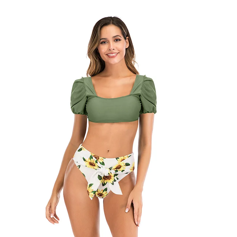 Swimsuit 2024 Europe and the United States foreign trade explosive women's two-body swimsuit sexy puffed sleeve bikini