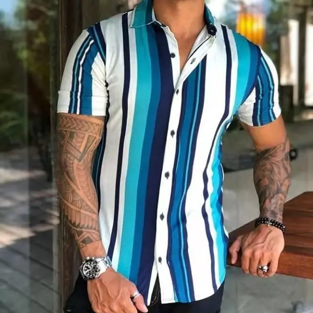Summer New Men's Clothing European American Retro Trend Shirt Cardigan Single-Breasted Men's Short Sleeve Printing Shirt DCS-51