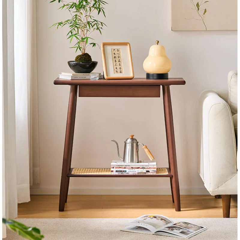 New Chinese Long Sided Table Foyer Against Wall Side Table Natural Bamboo Living Room Desk 2 Layers Structure Home Furniture