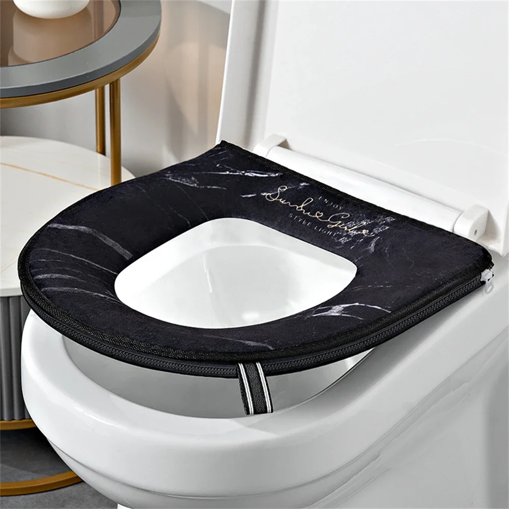 Waterproof Seat Cover Mat Four Seasonal Universal Household Zip Toilet Cover Thicker Soft with Handle Toilet Pad Circle
