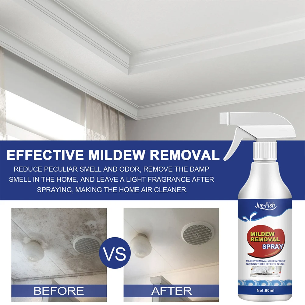 60ML Mildew Removal Spray Powerful Bathroom Mould Cleaner Remover Spray Multipurpose Cleaning Foam for Wall Tiles Bathtubs