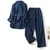 Maxdutti British High Street Vintage Washed Denim Casual Sets Jacket Coat Pocket High Waist Loose Harem Jeans Women 1