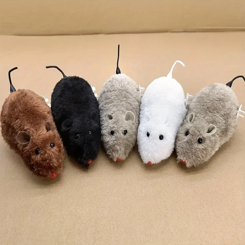 Plush Wind-Up Mouse Toy 1/5pcs For Cats Dogs and Kids Mechanical Moving Animal Toy for Playtime Pranks
