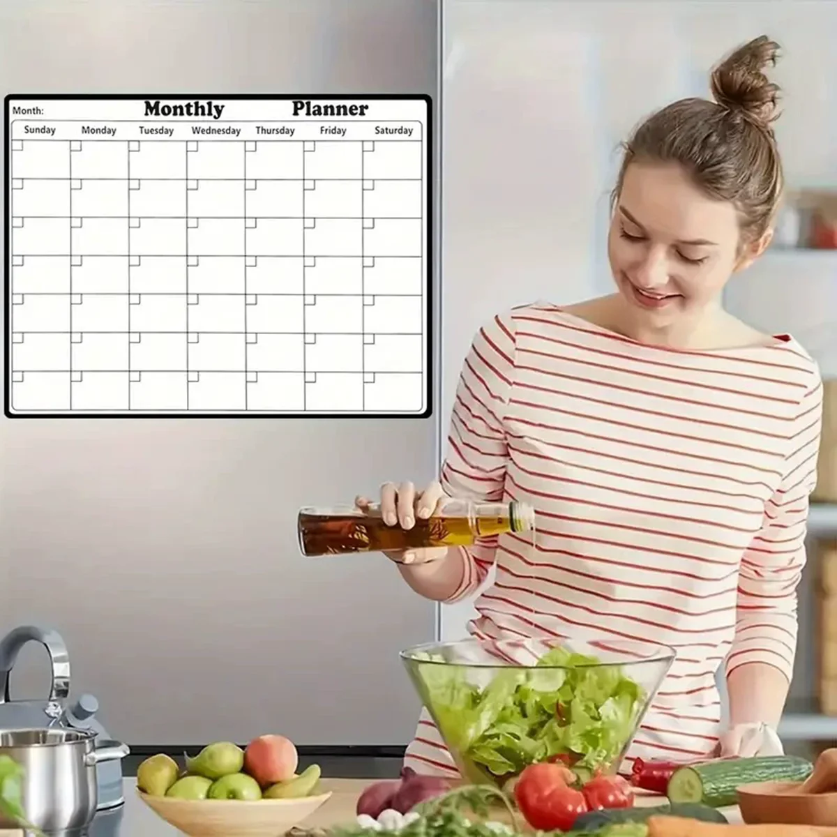 1pc Magnetic Dry Erase Calendar Message Board Multi-functional Monthly Refrigerator Planner Remarks Writing Board Home Supplies 4