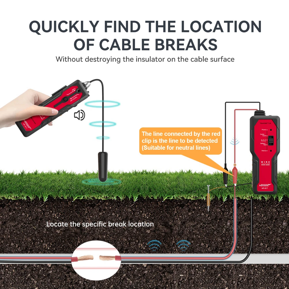 Noyafa Underground Cable Locator NF-817 Visual Fault Wire Tracer Anti-Interference Cable Tester Professional Cable Finder 2