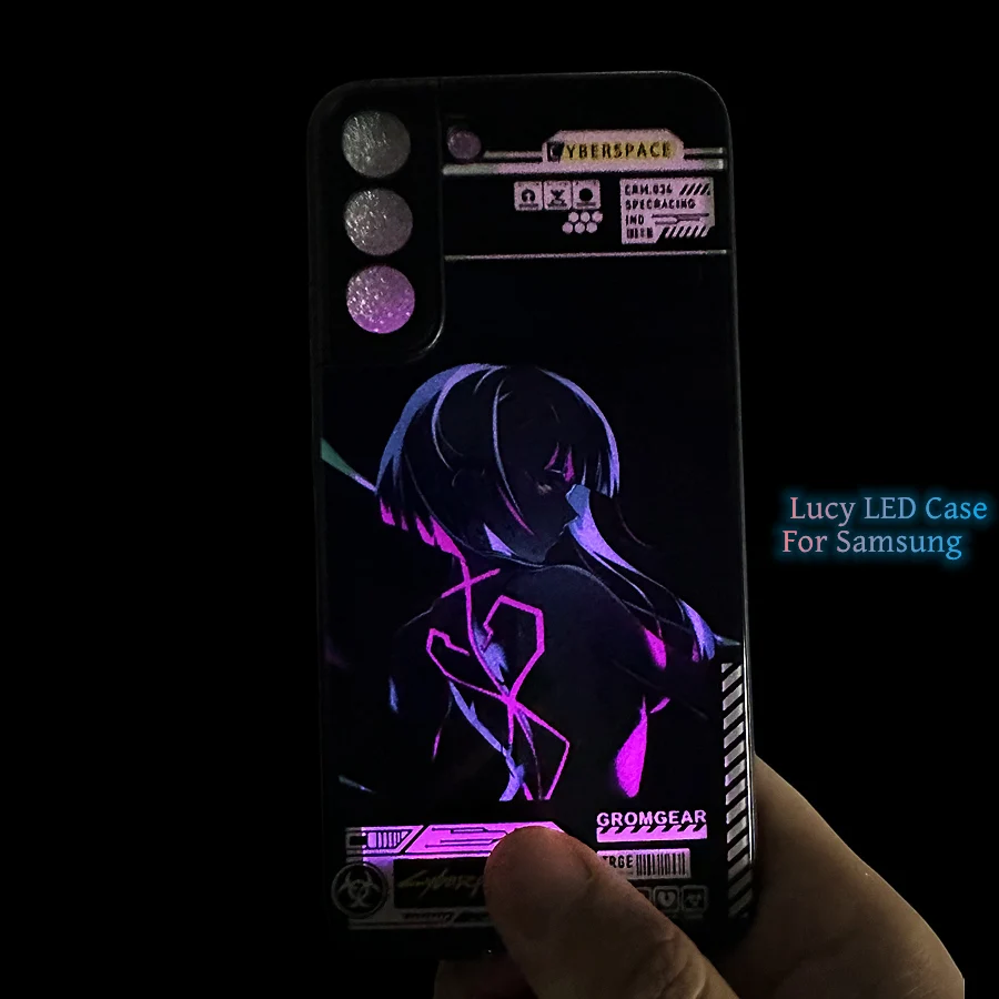 Anime Lucy LED Light Phone Case For Samsung Galaxy S22 S21 S20 Plus Note 20 Ultra A72 A12 A32 A52 A51 A71 Cases Shockproof Cover