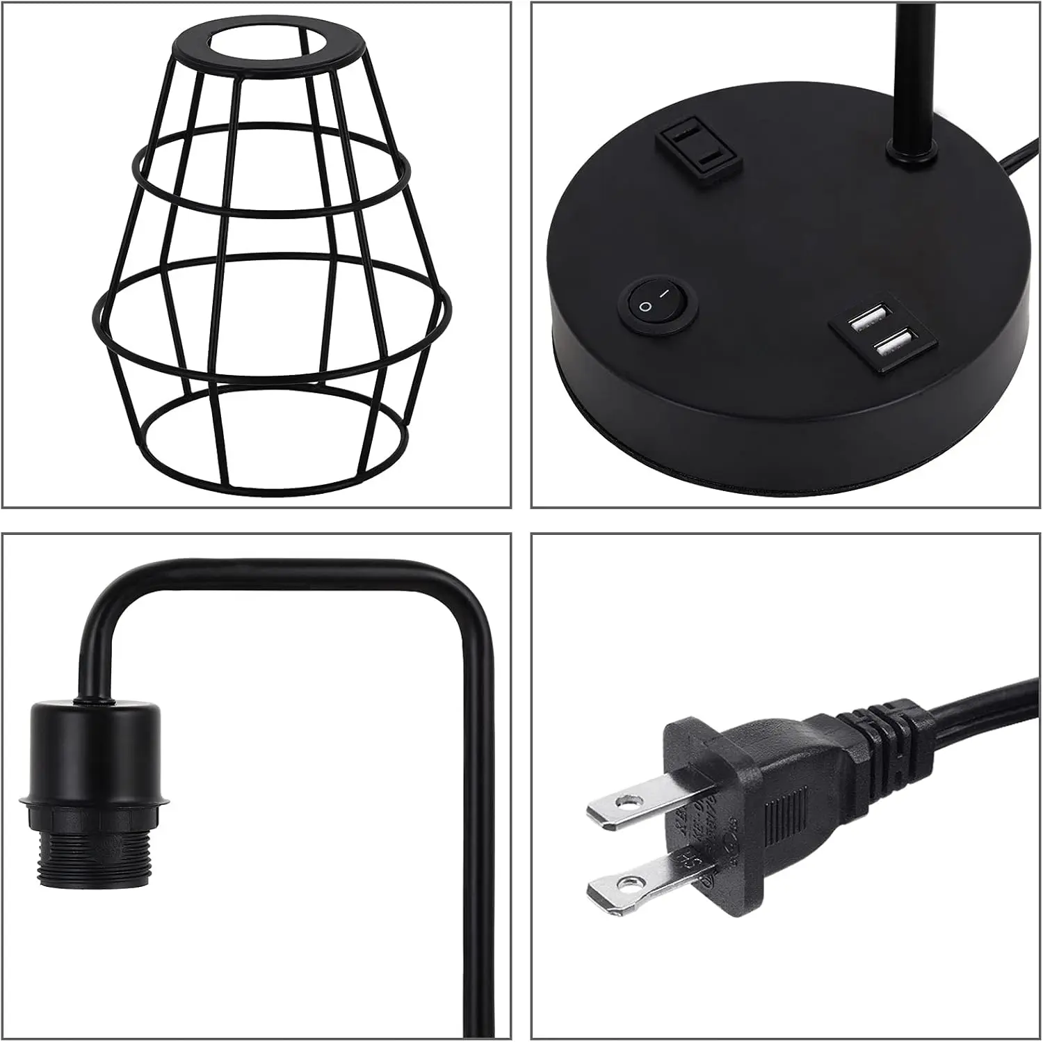 Edison 2-piece bedside table reading desk lamp with dual USB charging ports and sockets 3