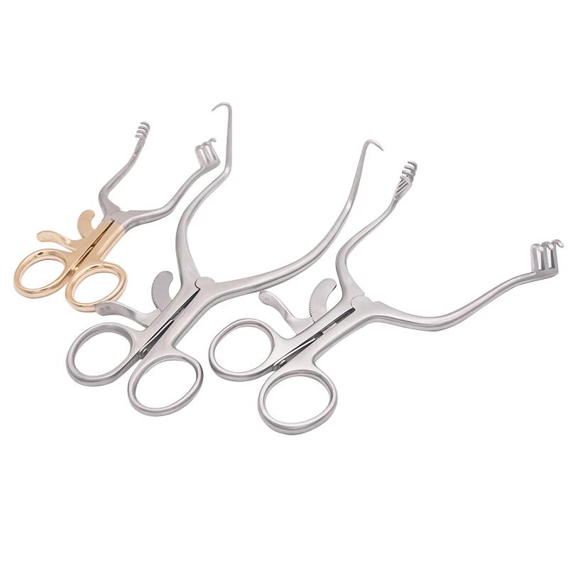 Gold handle orthopedic equipment expander mastoid spreader adjustable and automatically fixed multi-hook skin retractor forceps inlayed non toothed forceps gold handle 12cm 14cm platform toothed forceps cosmetic surgery forceps coarse toothed forceps